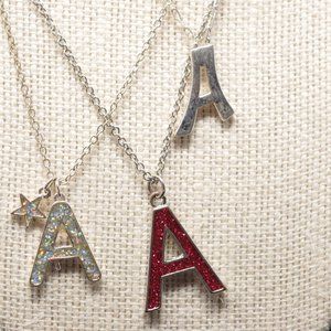 3 A Necklaces Initial Silvertone Claires Fashion Costume Jewelry Accessories Lot